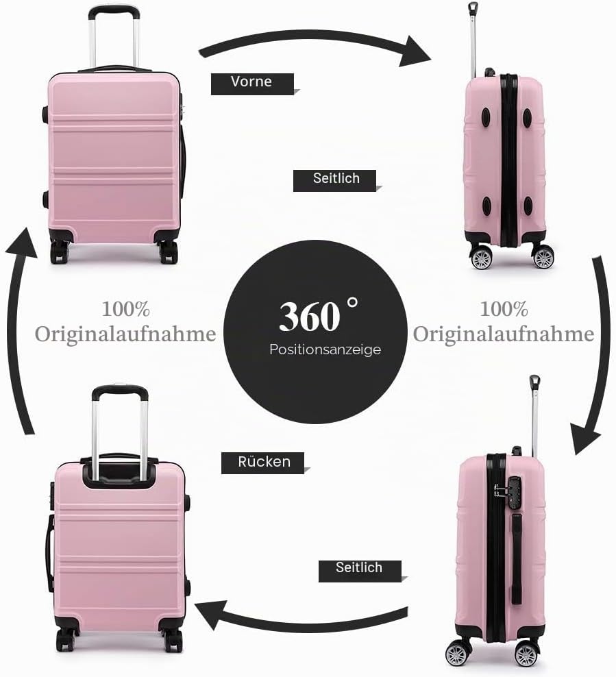 KONO Koffer Hartschale Handgepäck Trolley 55x40x22cm Zwillingsrollen Reisekoffer mit TSA Schloss, 38
