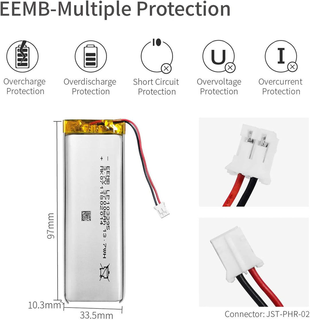 EEMB 3.7V Lipo Batterie Akku 3700mAh 103395 Lithium Polymer Batterien mit JST Stecker, Schutzplatine