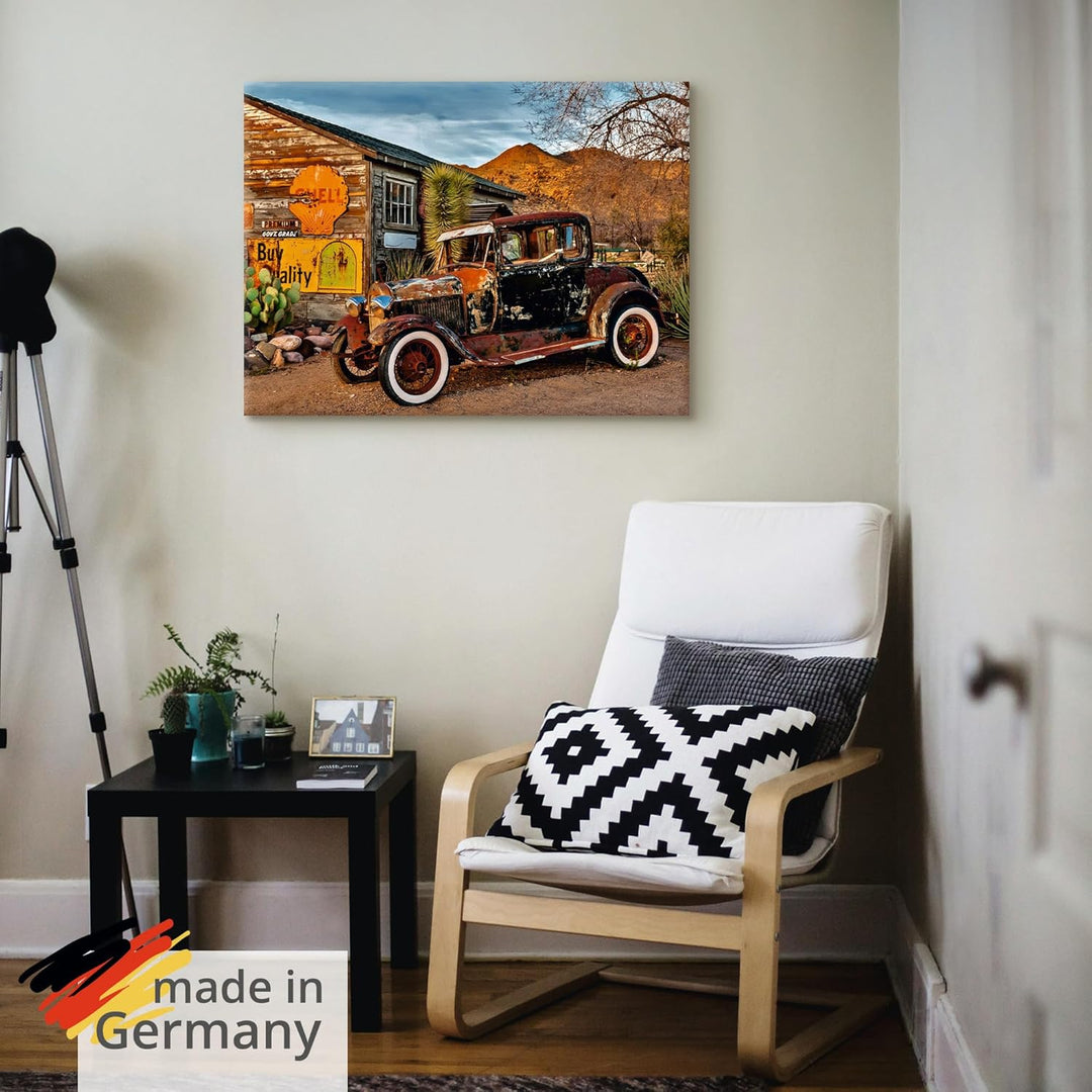 ARTland Leinwandbilder Wandbild Bild auf Leinwand 80 x 60 cm Wanddeko USA Westen Arizona Tankstelle