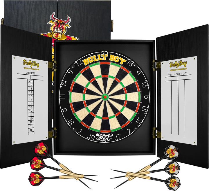 Shot Dart Michael Smith Bully Boy Cabinet Set Dartscheibe Sisal Dartboard Holzschrank mit 6 Dartpfei