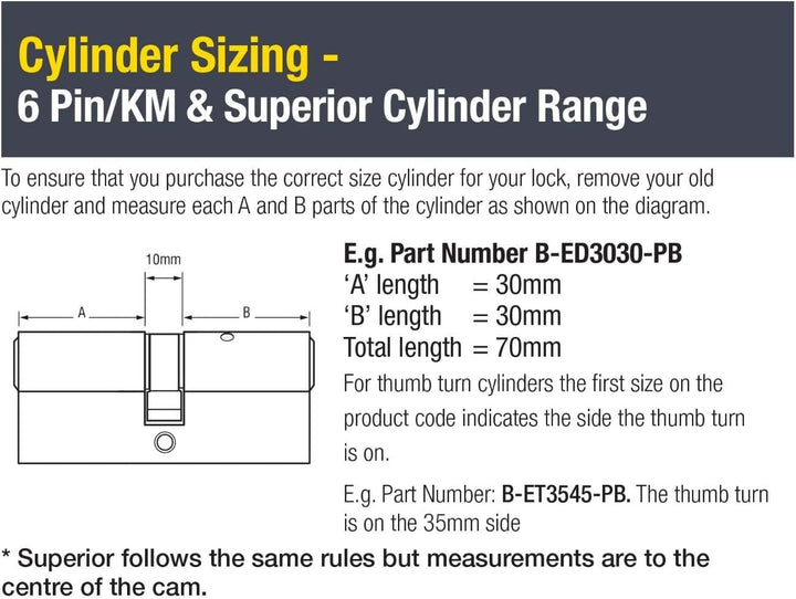 Yale Superior 1 Star Euro Zylinderschloss, PKM3030-PB-KA 30:10:30 (70 mm) Messing, 30:10:30 (70 mm)