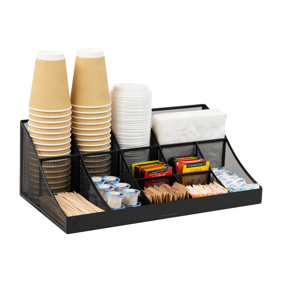 Mind Reader Network Collection, 11-Compartment Coffee Cup and Condiment Countertop Organizer, Metal