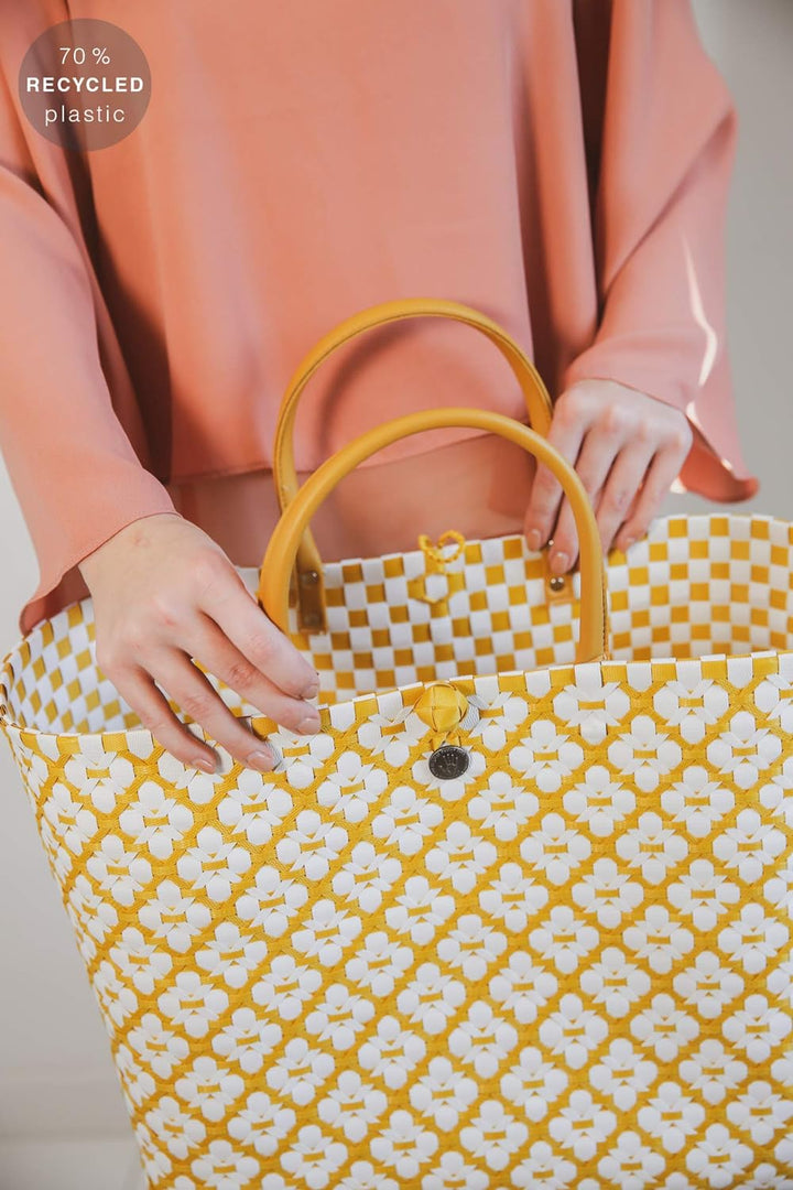 Handed By - Tasche/Shopper/Einkaufstasche - Motif Bag - Kunststoff - gelb/weiss - 32 x 38 x 22 cm