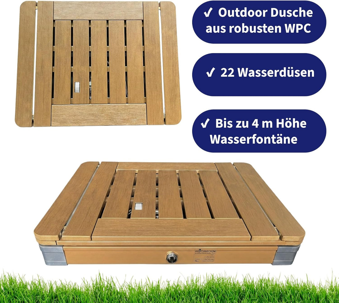 @tec Outdoor Gartendusche mobil wetterfest Start-Stop-Funktion Pooldusche Campingdusche WPC 22 Düsen