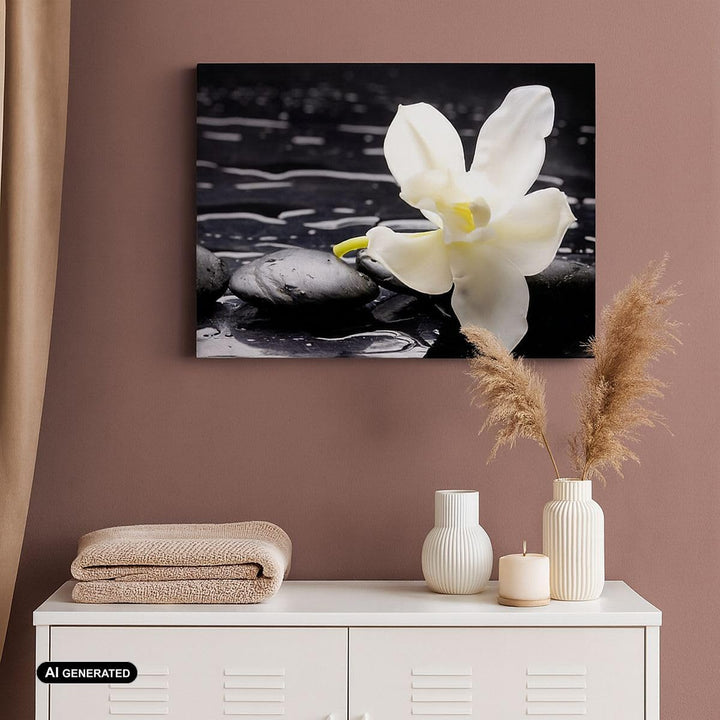 Bilder auf Leinwand Spa Orchidee Steine Wasser Leinwandbild 70x50cm Wandbilder Dekoration Wohnzimmer
