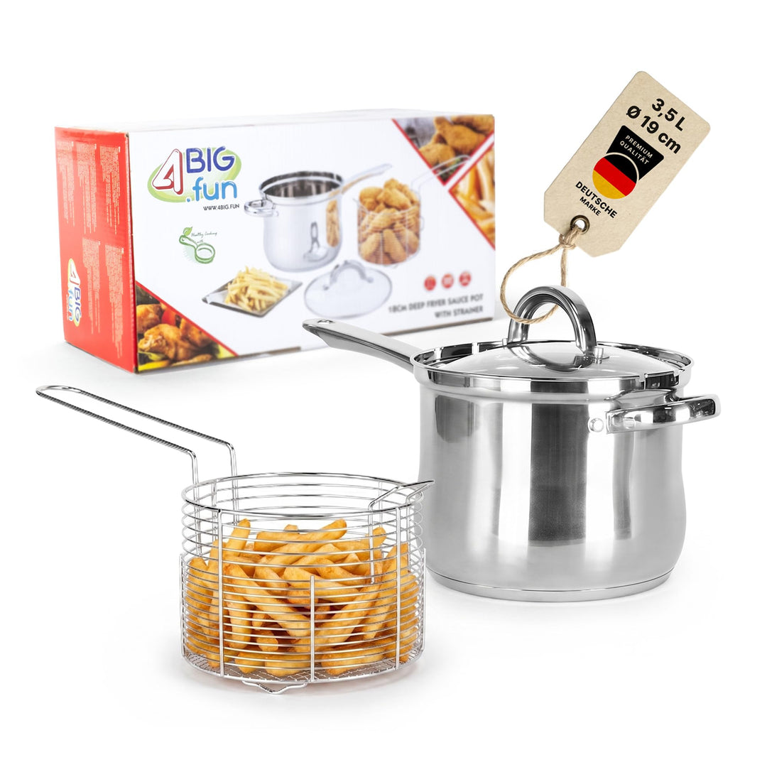 3.5L Frittiertopf Friteuse Frites Kochtopf Frittierpfanne Pommestopf mit Frittierkorb Pommes Indukti
