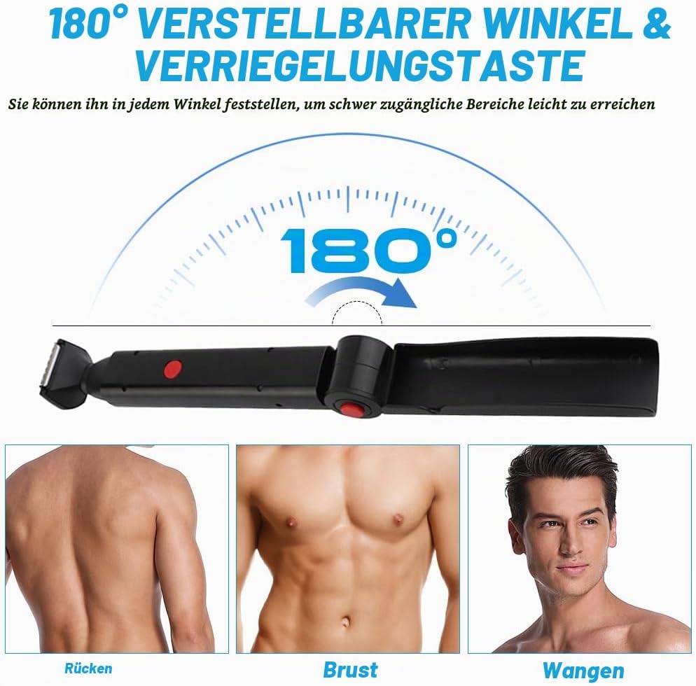 Rückenrasierer Herren, Verstellbare Körperrasierer Herren mit Doppelmesserkopf und Ergonomischer Arm