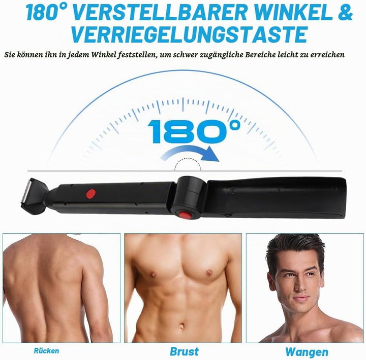 Rückenrasierer Herren, Verstellbare Körperrasierer Herren mit Doppelmesserkopf und Ergonomischer Arm