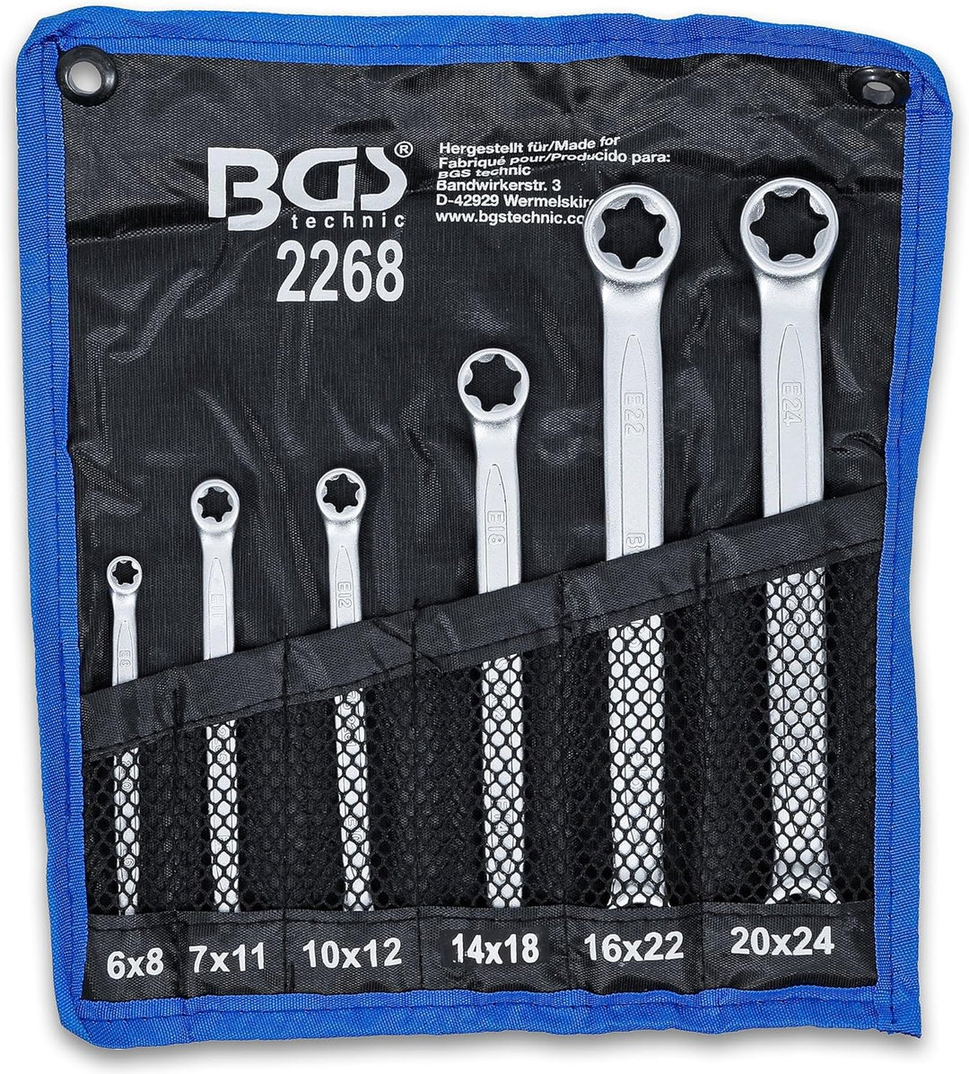 BGS 2268 Doppel-Ringschlüsselsatz für E-Profil-Aussenschrauben, E6xE8-E20 xE24, 6-tlg. 6-tlg. | SW E