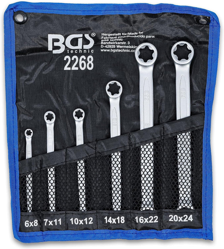 BGS 2268 Doppel-Ringschlüsselsatz für E-Profil-Aussenschrauben, E6xE8-E20 xE24, 6-tlg. 6-tlg. | SW E