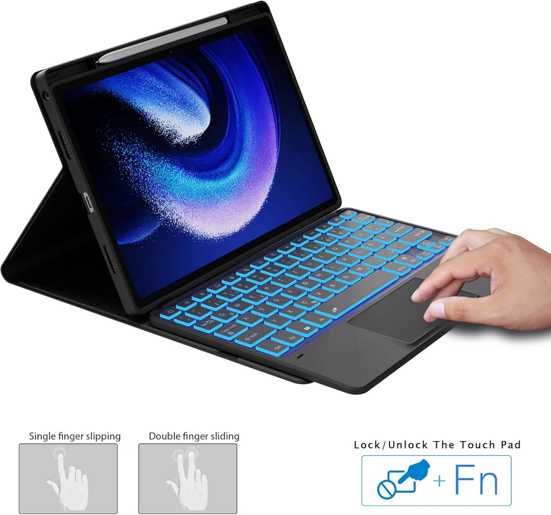 für Xiaomi Pad 6/Pad 6 Pro 11 Zoll Hülle mit Tastatur : 7-Farbiger Beleuchtung, Smart Touchpad, Abne