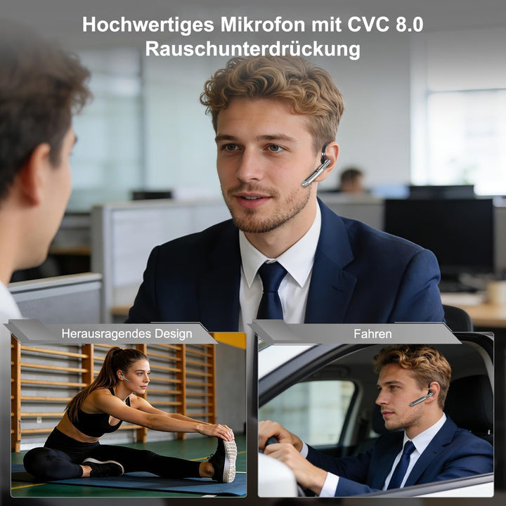 Headset Bluetooth 6.1 mit Dual Mikrofon 100 Std CVC8.0 Noise Cancelling In Ear Kopfhörer Kabellos Ko
