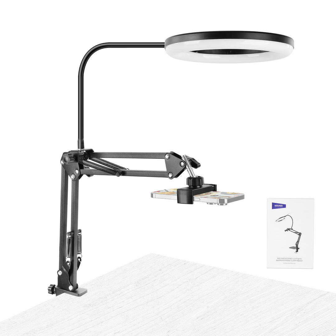 NEEWER Entry Level Version N41 8" Overhead Tisch Ringlicht mit Klemmständer/Fernbedienung/Handyhalte