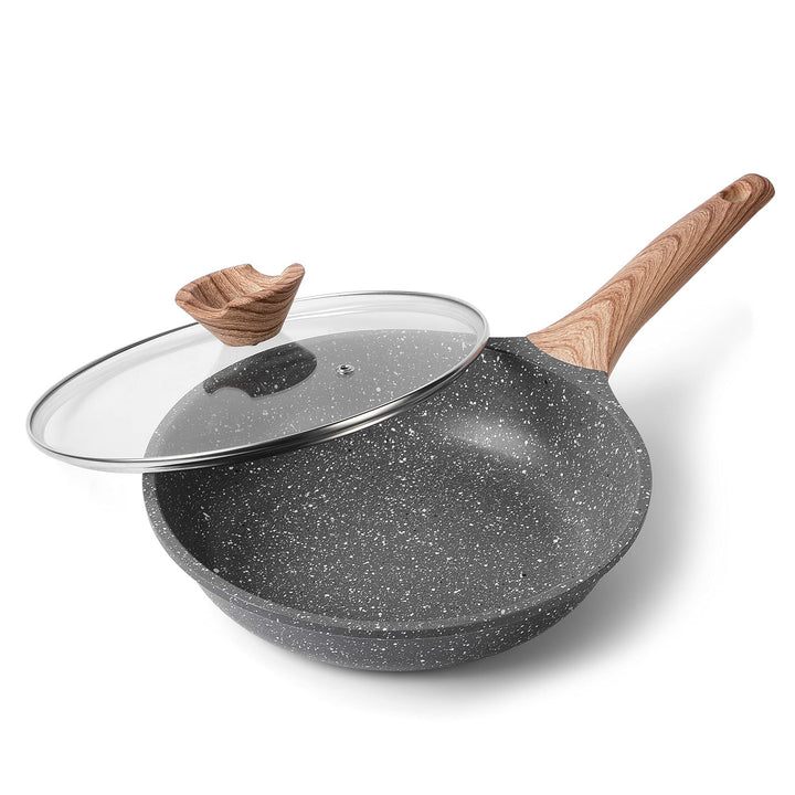 ZUOFENG Antihaft Pfanne Bratpfanne mit Deckel Beschichtet 24cm, Granit Pfannen Nonstick Frying Pan,