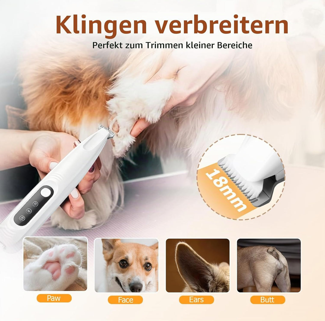 Pfotentrimmer für Hunde &amp; Katzen mit LED Licht, Superleise/Wiederaufladbarer/18 mm breite Klinge Pfo