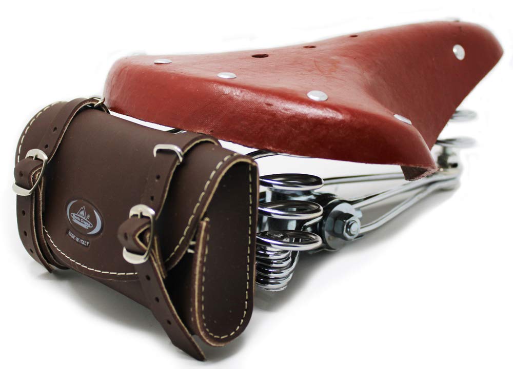 Vintage-Sattel mit 3 Federn + Tasche Montegrappa in verschiedenen Farben Braun,Braun+braun, Braun,Br