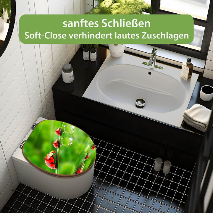banjado Design WC Sitz Bambus Absenkautomatik 45,8x37,5cm - Toilettendeckel mit Absenkautomatik Holz