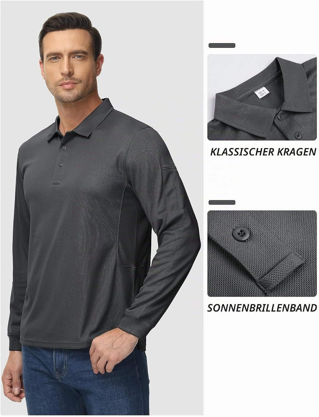 TACVASEN Herren Poloshirt Langarm Golf Tshirts Tactical Shirt Leicht Atmungsaktiv Freizeitshirts mit