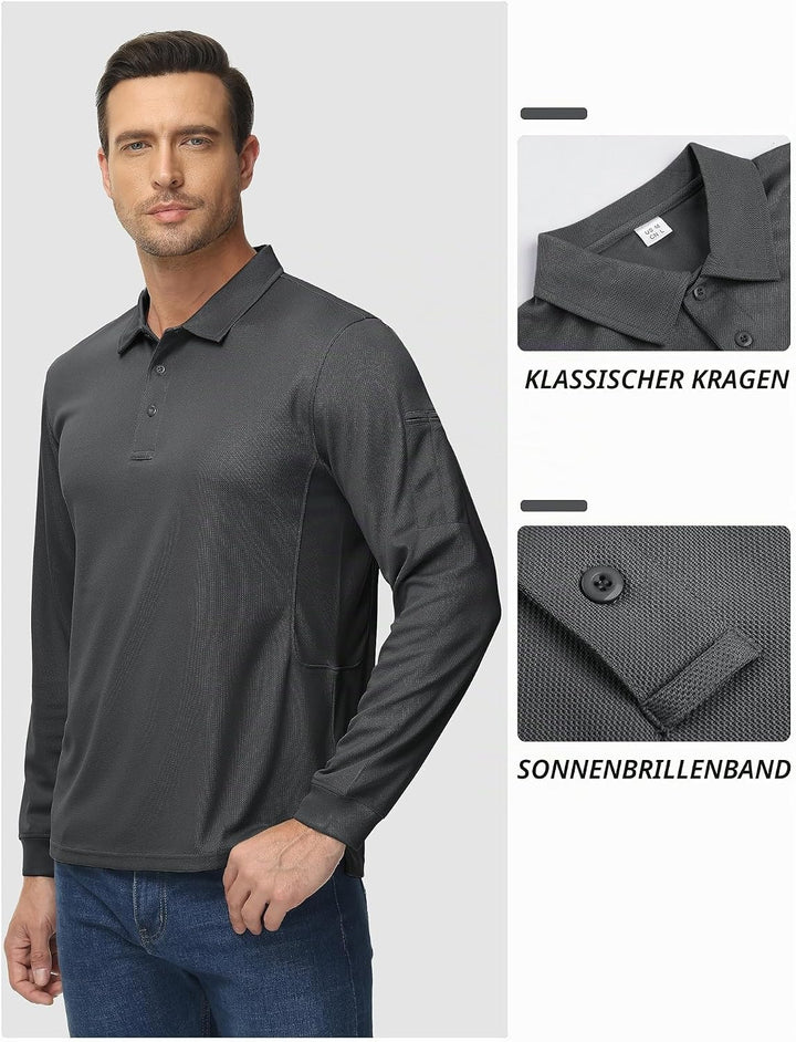 TACVASEN Herren Poloshirt Langarm Golf Tshirts Tactical Shirt Leicht Atmungsaktiv Freizeitshirts mit