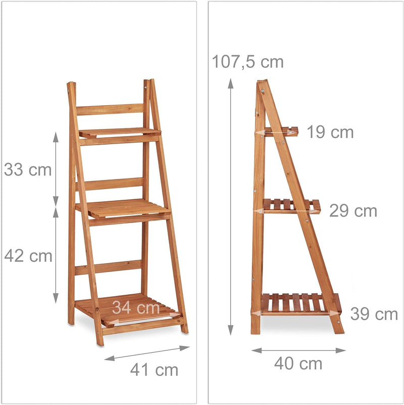 Relaxdays Blumentreppe aus Holz, Blumenständer für innen, 3-stufig, Leiterregal, Klappbar, HBT: ca.