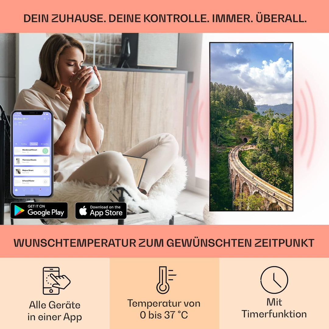 Klarstein Infrarotheizung mit Thermostat, 700W Elektroheizung, Smart Home Bild-Infrarotheizung zur W