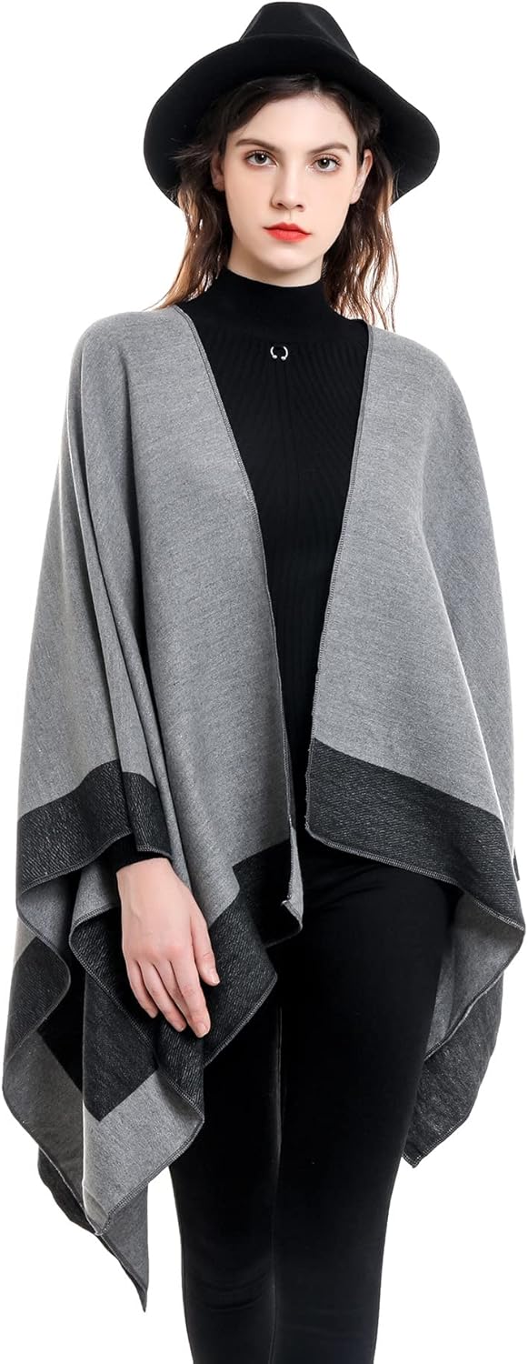 Kuukaas Poncho Damen Winter Warm Cape Schal Damen Open Front Strick Poncho Winter Damen 130 * 160 CM
