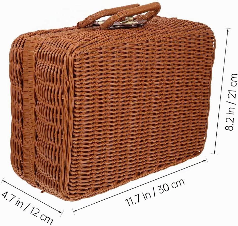 Tomaibaby Rattan Wicker Koffer Wicker Picknick Korb Stroh Lagerung Box mit Griffe Rattan Lagerung Bo