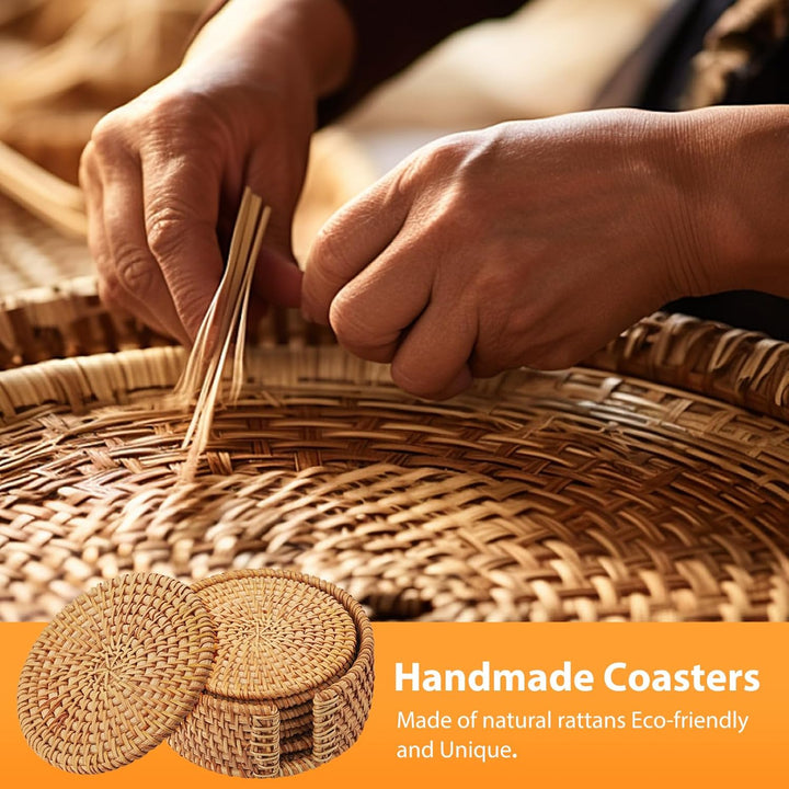 Rund Untersetzer Gläser 6er Set, handgefertigtes Rattan glasuntersetzer, korkuntersetzer, glasunters