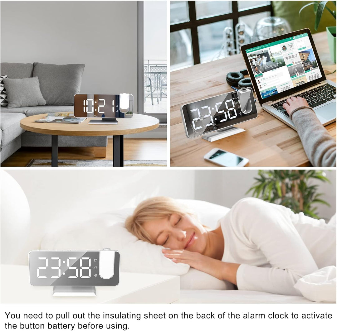 Exmate Projektionswecker, Digital Wecker mit Projektion, USB-Ladeanschluss, 7.5'' grosses Spiegel-LE