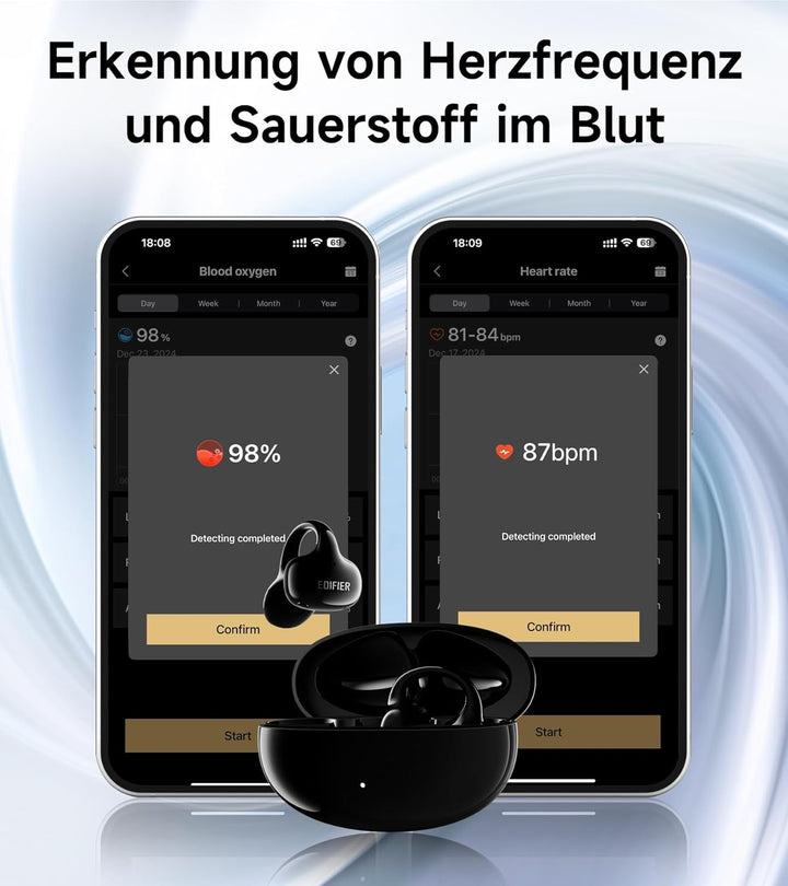 Edifier LolliClip Open-Ear Bluetooth Kopfhörer, Hi-Res LDAC, adAptives ANC, Gesundheitsüberwachung,