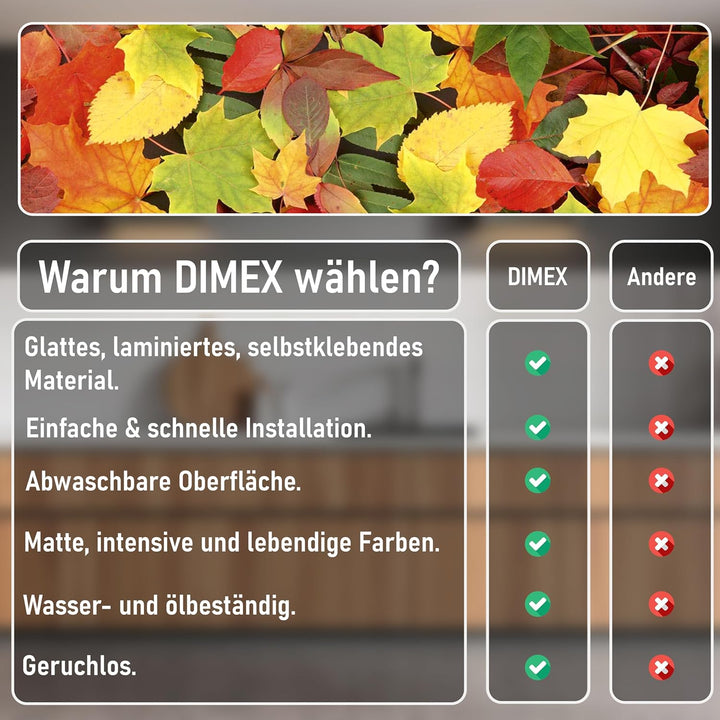 DIMEX Küchenrückwand Folie selbstklebend BLÄTTER | Klebefolie - Dekofolie - Spritzschutz für Küche |