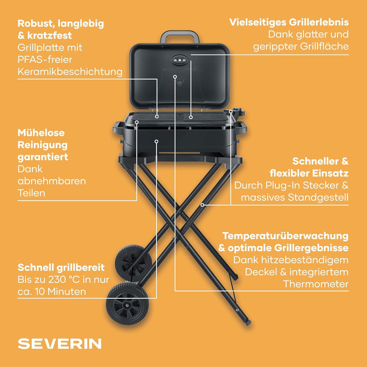 SEVERIN Electric Outdoor BBQ Grill mit Stand und Haube PG 8598