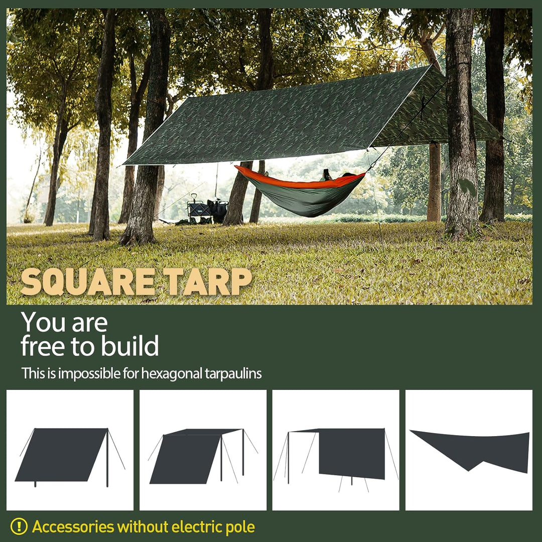 Tarp 3x4M Wasserdicht, Ultraleicht Camping Zeltplane, mit 15 Öse+6 Aluminiumstifte+8 Nylonseile, Ant