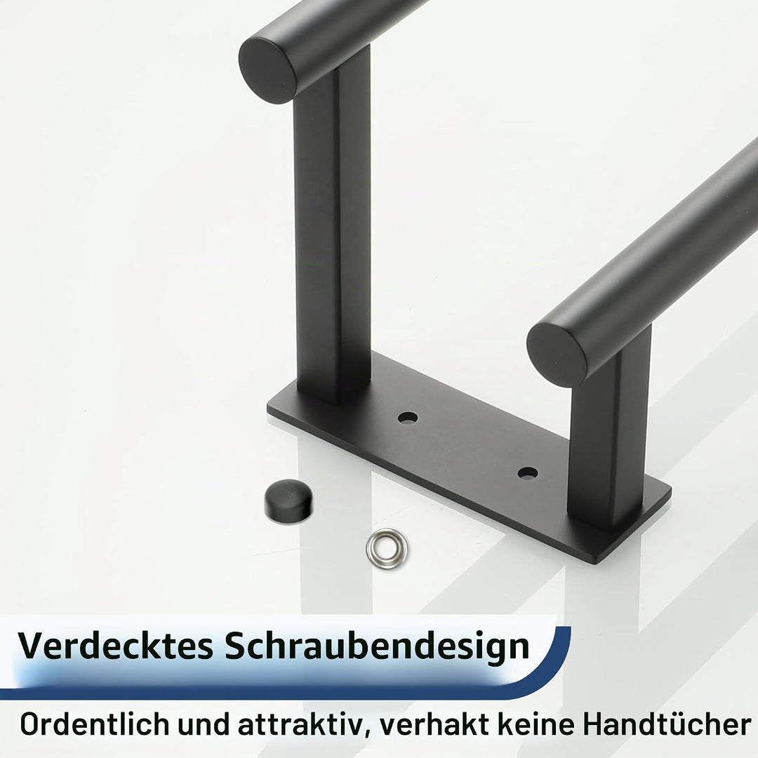 70 cm Doppelter Handtuchständer,Gebürstet Handtuchhalter Wand,Handtuchhalter Schwarz aus Edelstahl S