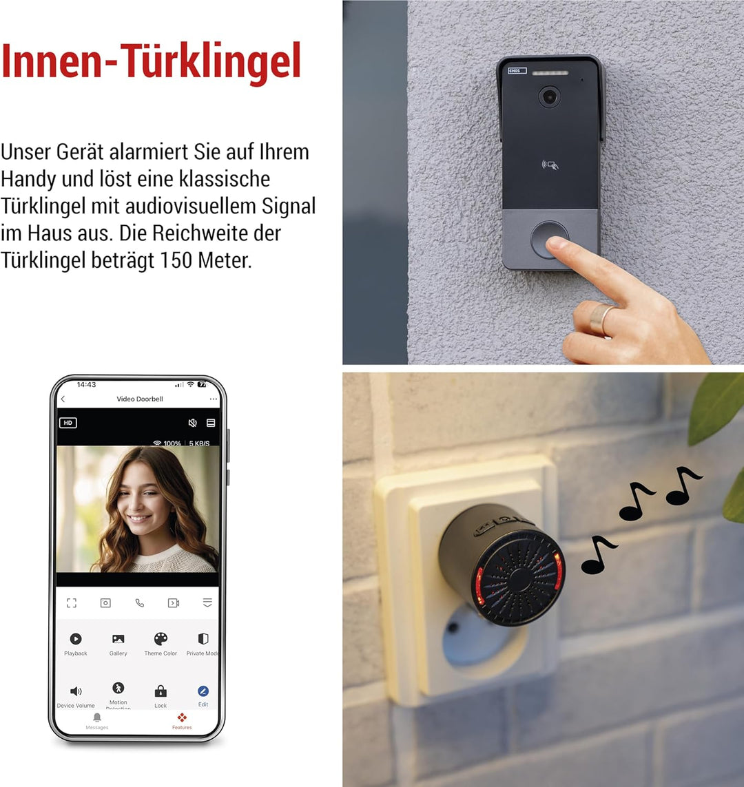 EMOS GoSmart Video-Türklingel mit App - 1-Draht Ethernet Verbindung - wasserfeste Smart Home Videokl