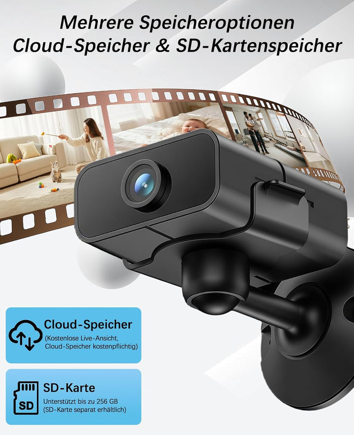 Mini Kamera, 4K Überwachungskamera Innen Live, WLAN 2,4/5G-Graphitschwarz, Graphitschwarz