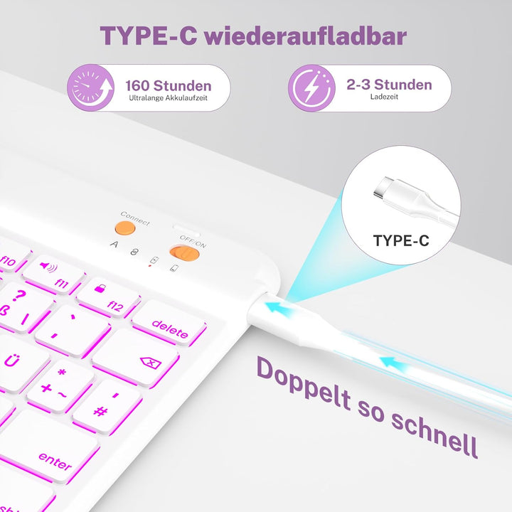 OYEEICE Hülle mit Tastatur für iPad 9/8 /7 Generation 10,2 Zoll, Vergrösserte Anti-Falloff Tastenkap