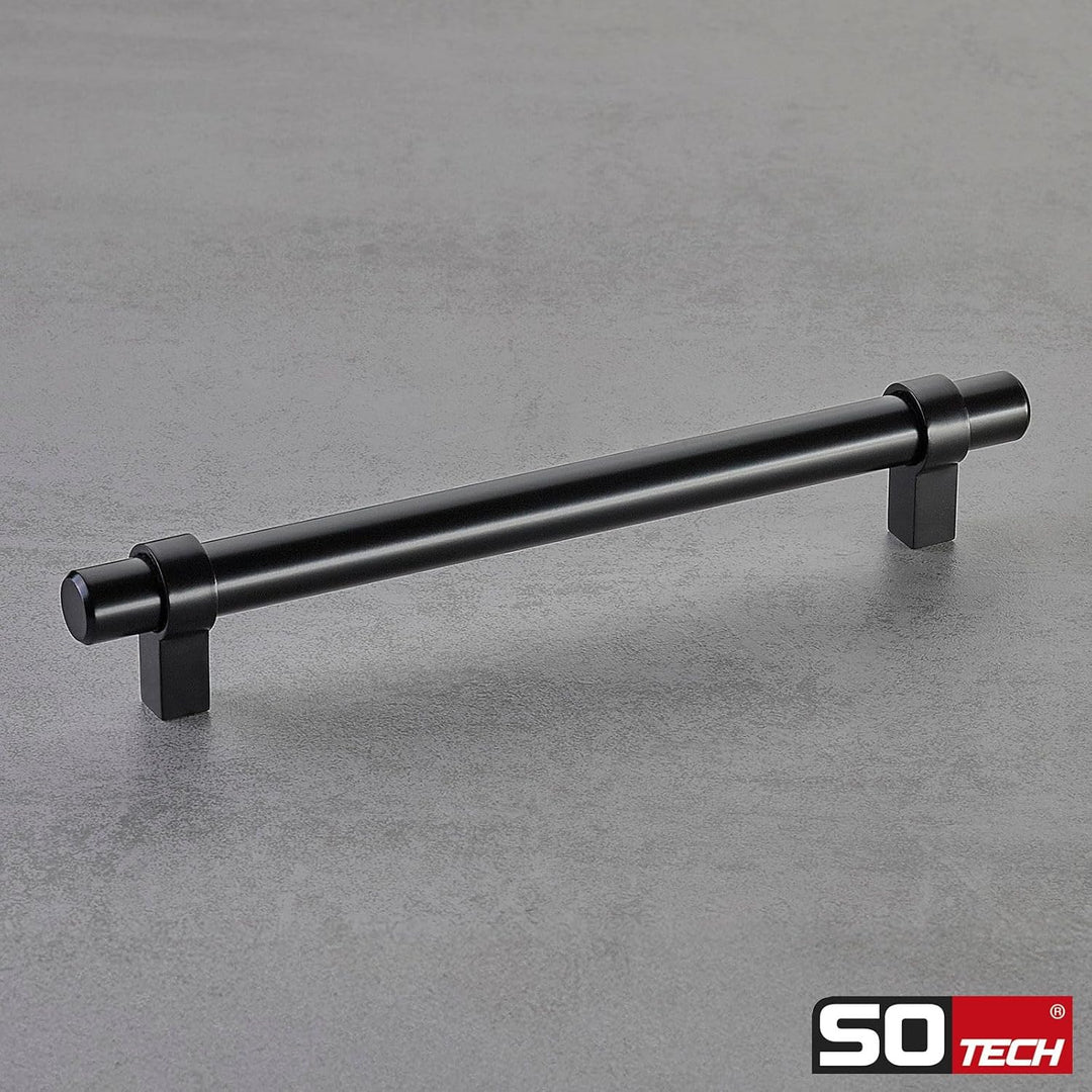 SOTECH 10er Set Möbelgriffe G20 Stahl schwarz matt lackiertStangengriffe Ø 14 mm Bohrlochabstand (BA