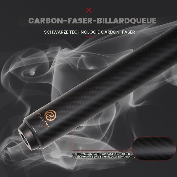 OKHEALING Carbon Fibre Billardqueue, 147cm, 12.4mm Kopf, für Amateur und Profi Billardspieler (mit H