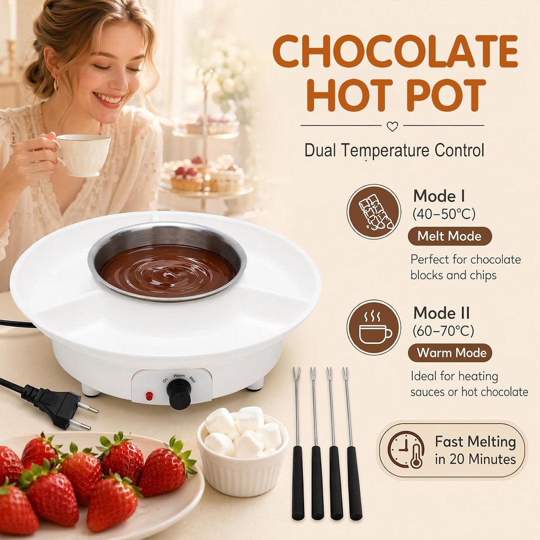 Elektrisches Schokofondue, Schokoladen Fondue mit 4 Gabeln, Temperiergerät zum Schokolade &amp; Kuvertür