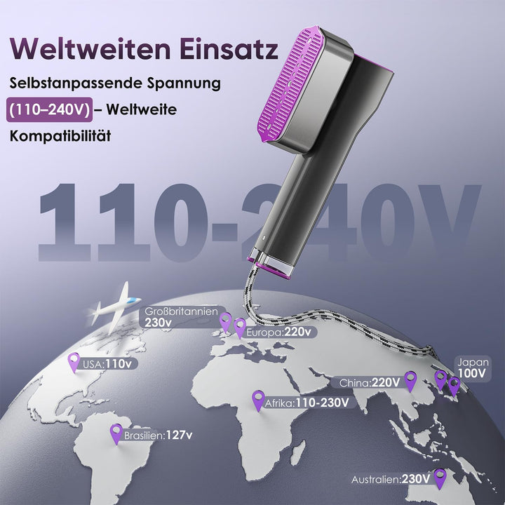VIWAVE Steamer Dampfglätter 1200 W, 100–240 V Dual-Spannung-Reisebügeleisen, 15S Schnellaufheizung,