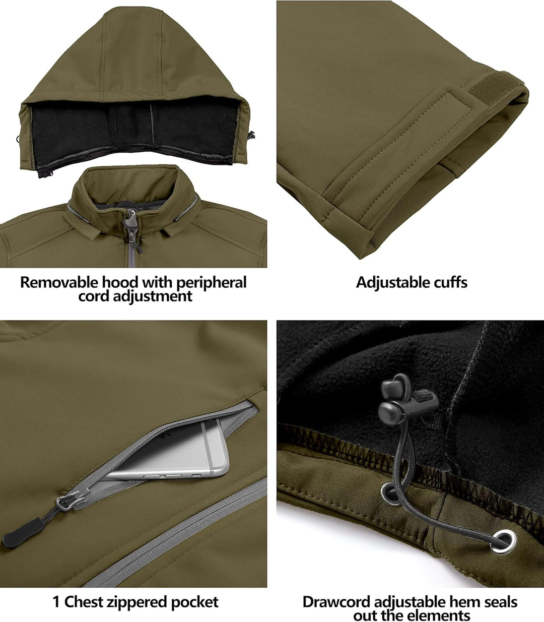 Little Donkey Andy Softshelljacke für Herren mit abnehmbarer Kapuze, Fleecefutter und Wasserabweisen