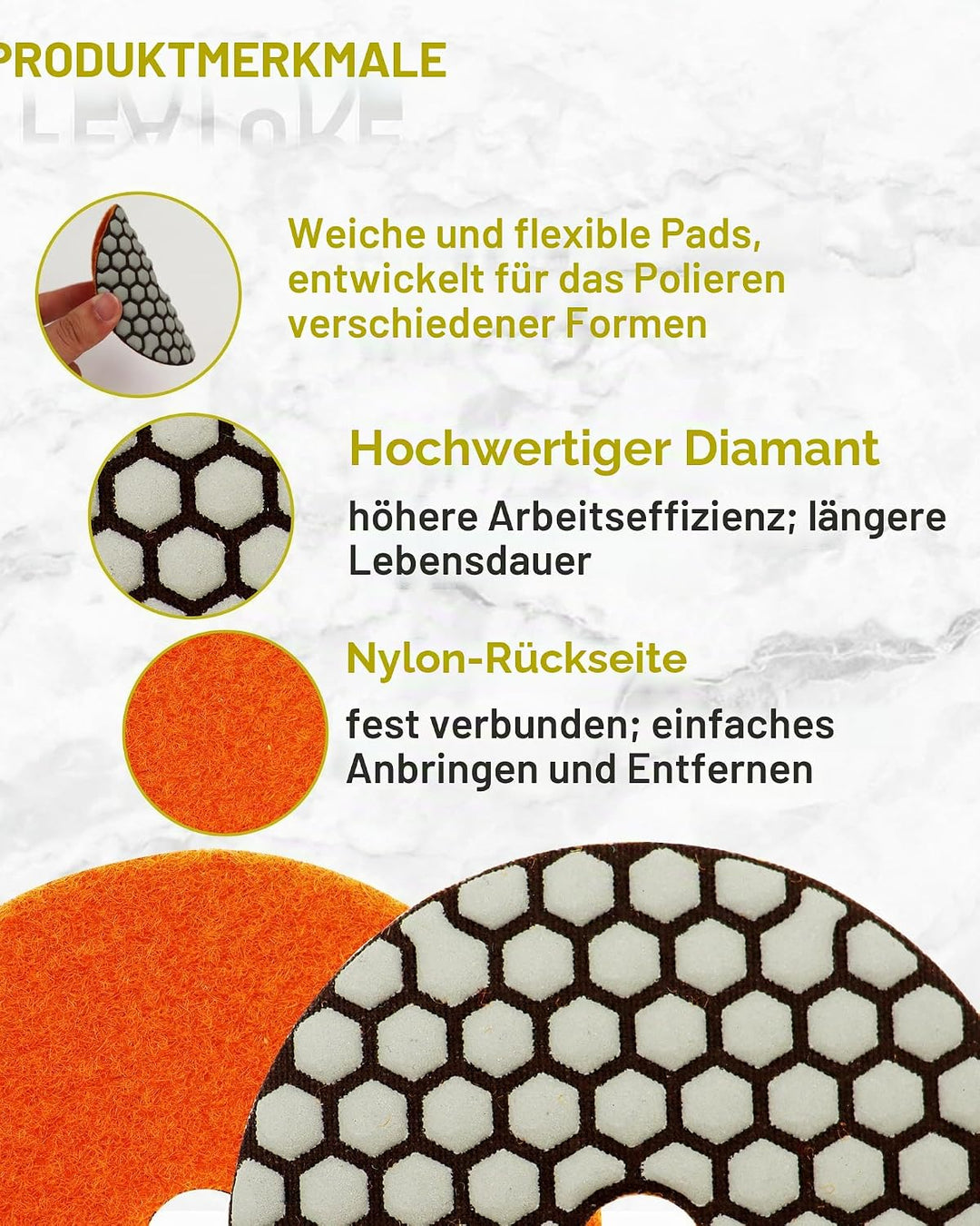 Trocken Diamant Polierpad 100mm 8 Stücke Körnung 50x3/100x2/200/400/800 Polierscheiben mit M14 Stütz