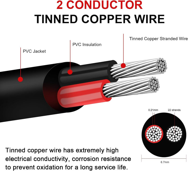 AOHEWEI 5 Meter 16AWG 2-adriges Kabel, 2x1,5 mm² flexibles verseilte verzinnte Kupferkabel, 5V/12V/2