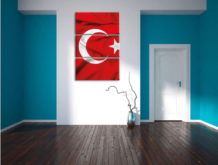 Pixxprint Turkey Flag Türkei Flagge als Leinwandbild/Grösse: 3 Teilig (120x80) cm/Wandbild/Kunstdruc