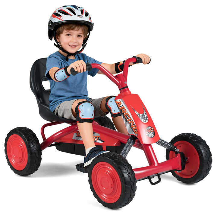 DREAMADE Kinder Go Kart, Gokart mit einstellbarem Sitz & Rückenlehne, Tretfahrzeug mit Vorwärts- & R