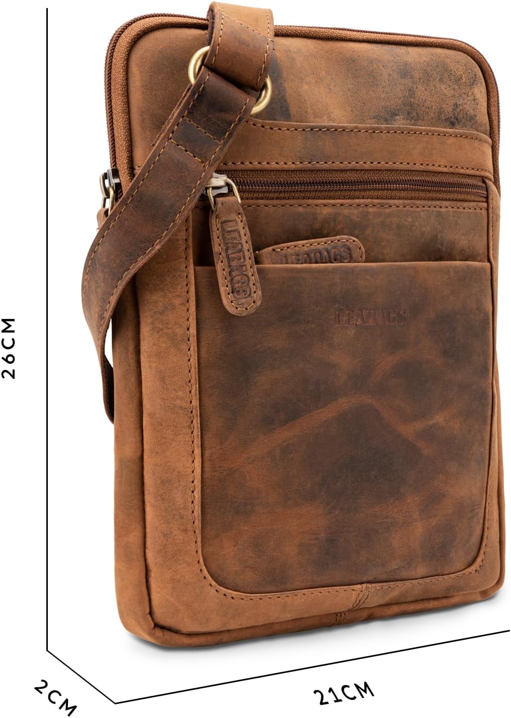 LEABAGS Detroit Umhängetasche Herren – Kleine Leder Umhängetasche 21x26 cm – Mini Crossbody Tasche m