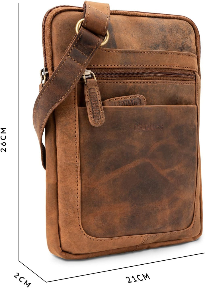 LEABAGS Detroit Umhängetasche Herren – Kleine Leder Umhängetasche 21x26 cm – Mini Crossbody Tasche m