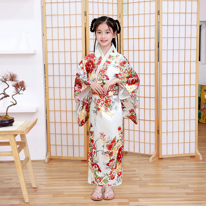 KRUIHAN Kimono Kinder,Satin Kimono Kleid,Kimono Morgenmantel Japanisch Kinder,Halloween Kostüm Mädch
