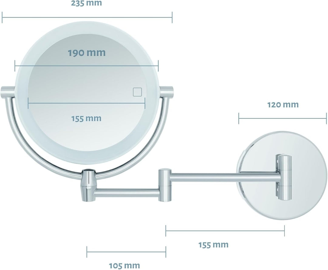 Kosmetikspiegel Modena – LED Schminkspiegel 5x/10x Vergrösserung – Wandmontage mit Dimmer & Auto-Off